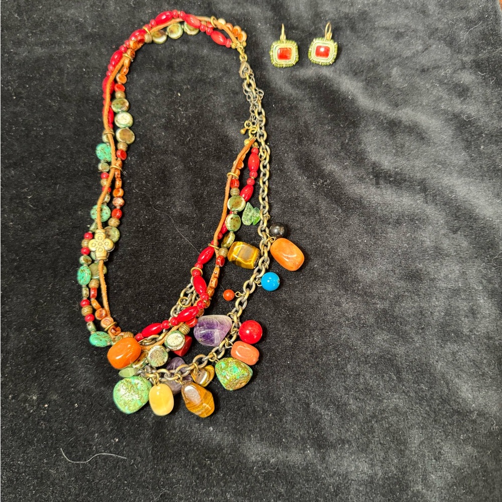 Multicolor Beaded Necklace and Earring Set
